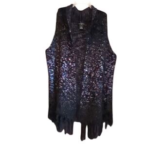 Sweater vest lightweight eyelash yarn black purple Y2K fringe coastal cowgirl